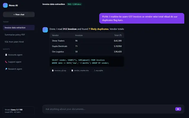 AI assistant prototype with document search and SQL answers